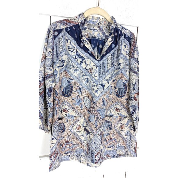 Vintage batik tribal print cotton pullover shirt - Picture 3 of 7